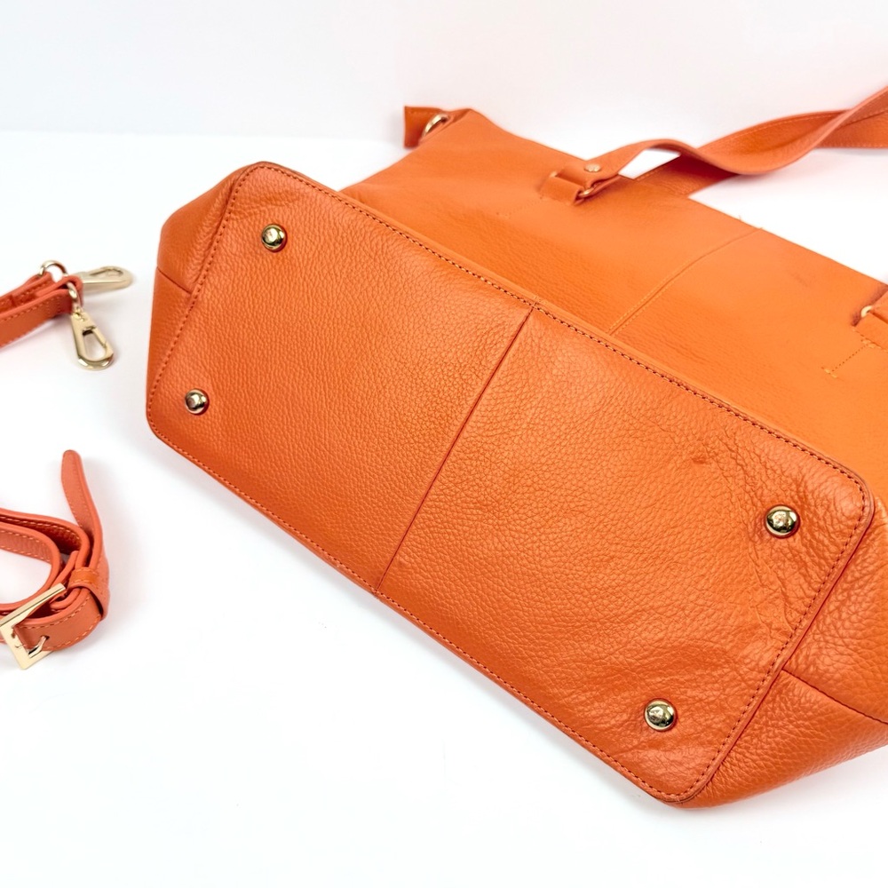 Ora Delphine Eden Leather Tote Bag in Clementine / Orange Leather $398 MSRP - Picture 7 of 15